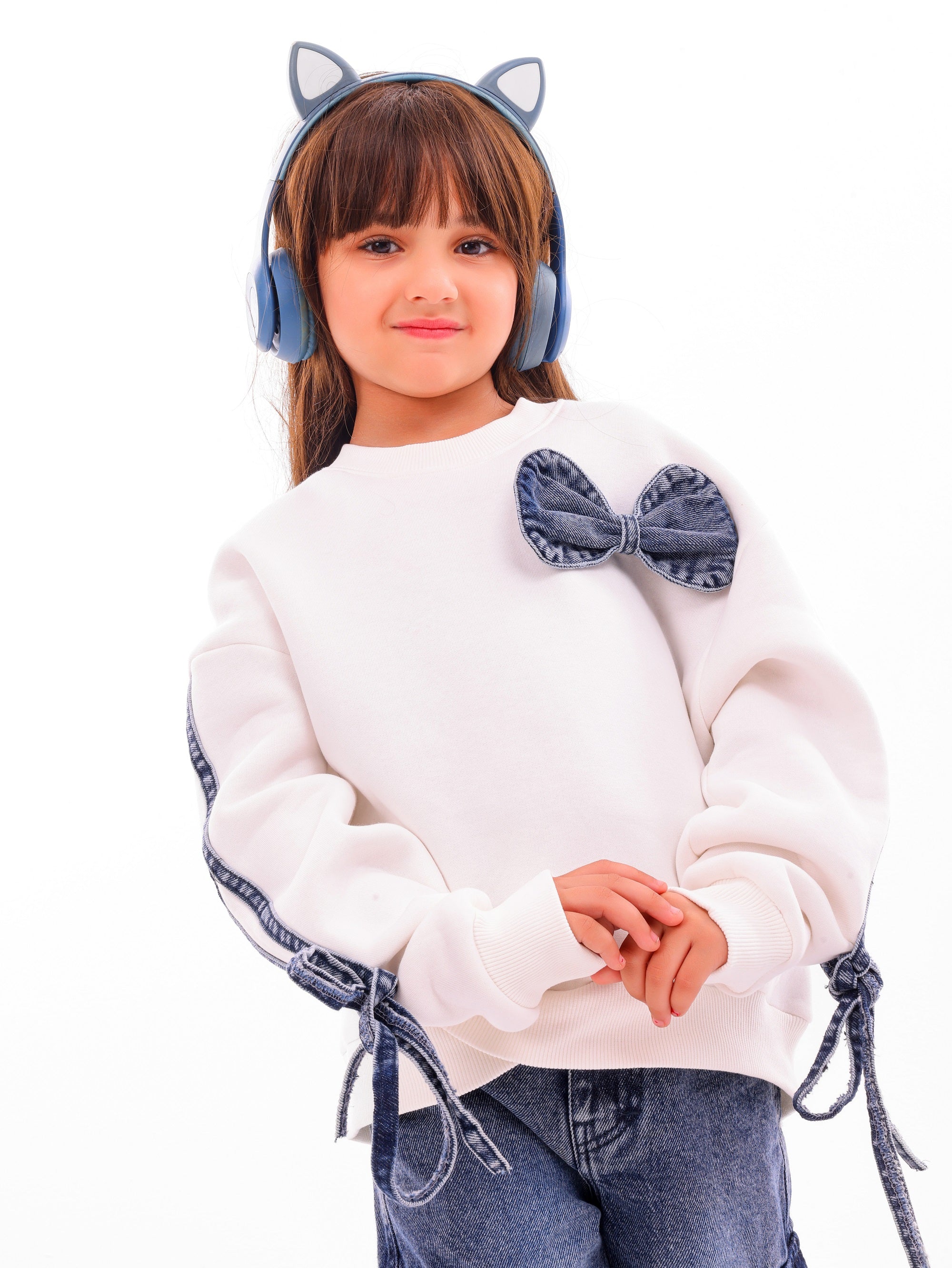 Girls’ Bow Sweatshirt & Cargo Jeans Set - Code 5003